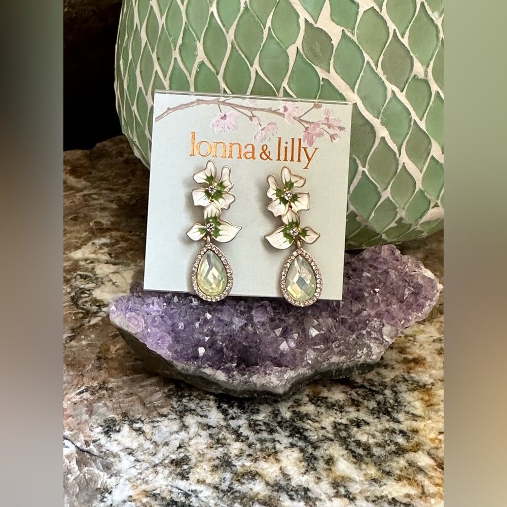 lonna & lilly Enamel Rhinestone Flower Earrings